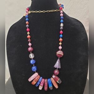 Chico's Art Deco Chunky Long JewelTone Moonglow Necklace,VINTAGE